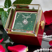Mom to Daughter Love Knot Necklace, Christmas Daughter Love Knot Necklace, Sparkling CZ Crystal Pendant, Rotating Rose Box Necklace Present
