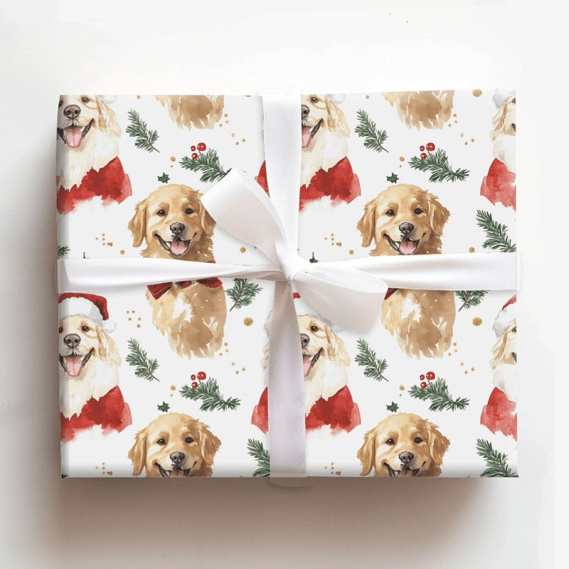Holiday Dog Wrapping Paper, Golden Retriever Christmas Wrapping Paper, Festive Watercolor Canine Gift Wrapping Paper, Xmas Pet Gift Wrap