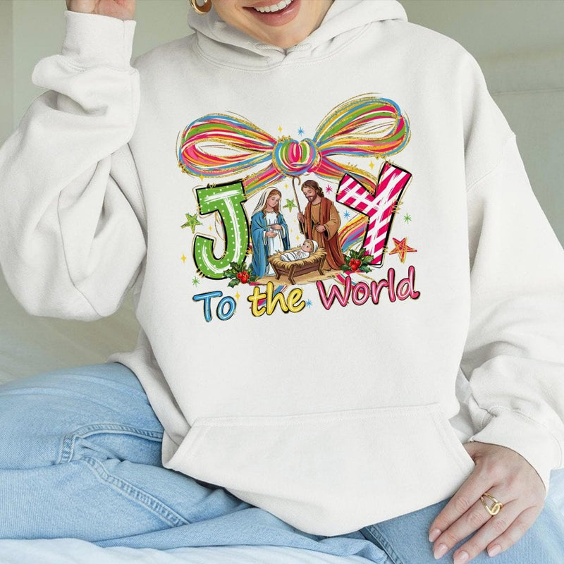 Preppy Christian Nativity Scene Sweatshirt, Joy to the World Hoodie, Religious Christmas Pullover, Holy Night Xmas Hooded Top
