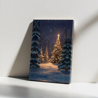 Glowing Winter Trees Canvas Print, Snowy Christmas Forest Canvas Wall Art, Comfy Holiday Night Canvas Decor