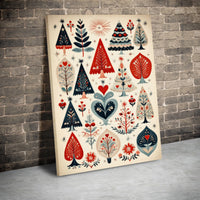 Nordic Holiday Pattern Print, Scandinavian Folk Art Christmas Tree Wall Art, Festive Winter Wall Poster, Farmhouse Xmas Digital Download