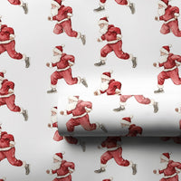 Jogging Claus Gift Wrap, Running Santa Christmas Wrapping Paper, Watercolor Runner Wrapping Paper, Humorous Holiday Fitness Wrapping Paper