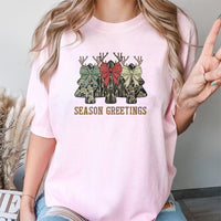 Rustic Reindeer Bow Holiday Tee, Camo Christmas Tree T-Shirt, Camouflage Hunting Country Christmas T-Shirt, Winter Outdoors Woman Present