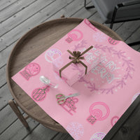 Pine Branch Snowflake Gift Wrap, Pink Scandinavian Wrapping Paper, Christmas Wrapping Paper Roll, Holiday Present Wrap, Xmas Gift Wrap