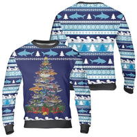 Humorous Marine Life Ugly Sweater, Shark Christmas Tree Ugly Sweater, Ocean Animal Holiday Sweater, Sea Life Christmas Ugly Sweater Pullover