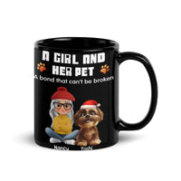Personalized Girl and Pet Coffee Mug with Names, Custom Dog Mom Ceramic Mug, Holiday Christmas Drinkware, Dog Lover Birthday Cup