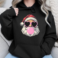 Cool Santa Hoodie, Bubble Gum Santa Hoodie, Heart Sunglasses Santa Pullover, Retro Christmas Hoodie, Humorous Holiday Hooded Sweatshirt