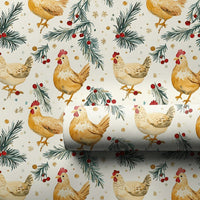 Farmhouse Rooster Holiday Gift Wrap, Christmas Chicken Wrapping Paper, Rustic Country Pine Present Wrap, Hen Barnyard Holiday Present Paper