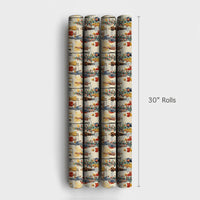 Retro Holiday Street Scene Gift Wrap, Vintage 1950s Christmas Wrapping Paper, Snowy Winter Town Wrapping Paper, Nostalgic Xmas Gift Wrap