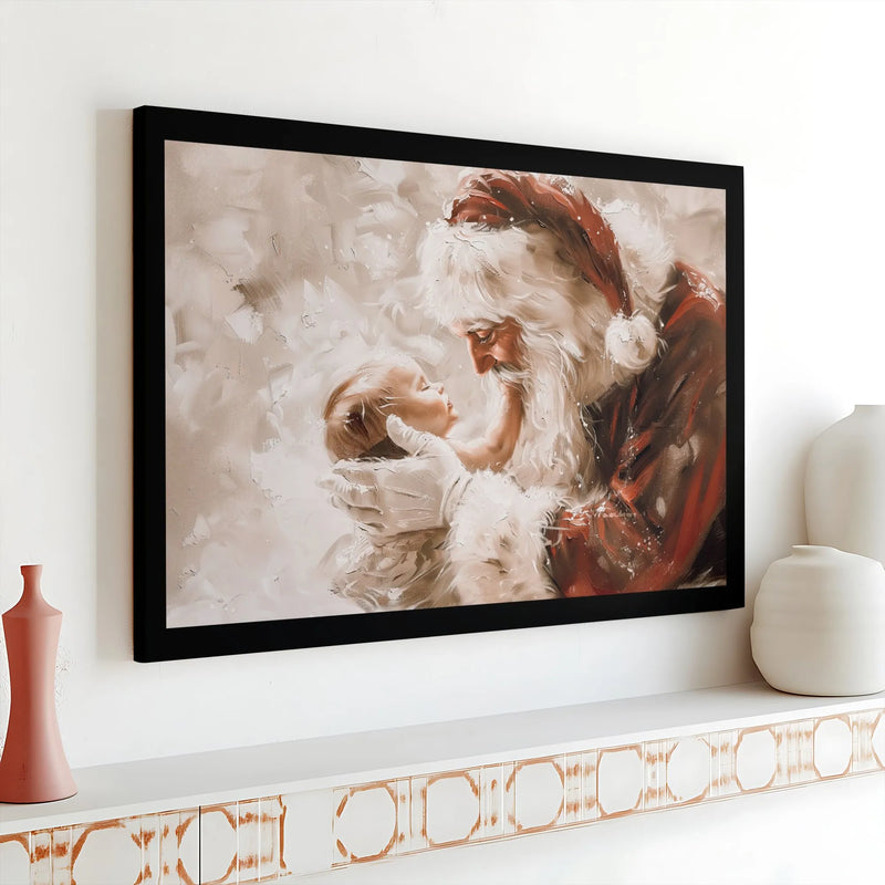 Impressionist Santa Painting Print, Santa Claus Holding Baby Canvas Art, Vintage Christmas Canvas, Holiday Wall Decor, Xmas Canvas Print