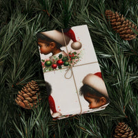 Afro Puffs Santa Hat Gift Wrap, Black Girl Christmas Wrapping Paper, Festive Melanin Holiday Wrapping Paper, Adorable Xmas Present Paper Roll