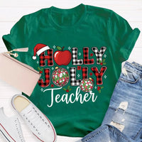 Apple Santa Hat Graphic Tee, Personalized Teacher Christmas Shirt, Custom Name Holiday T-Shirt, Adorable Educator Xmas Tee, Teacher Holiday Present