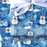 Winter Snowflake Music Gift Wrap, Acoustic Guitar Wrapping Paper, Blue Musician Wrapping Paper, Christmas Holiday Present Gift Wrap