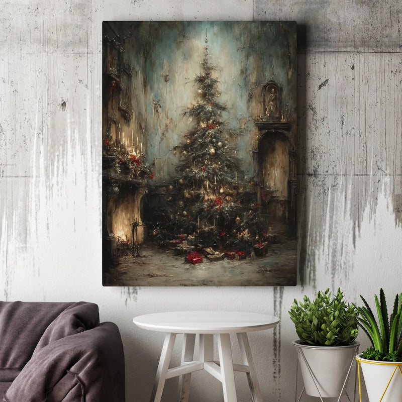 Dark Academia Holiday Canvas Print, Moody Victorian Christmas Tree Canvas Art, Festive Gothic Christmas Canvas, Winter Holiday Wall Decor