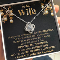 Christmas Message Card Jewelry Necklace, Wife Love Knot Necklace, 14k White Gold over Stainless Steel Necklace, Romantic Holiday Present