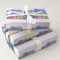 Watercolor Winter City Gift Wrap, Pink Christmas Tree Cityscape Wrapping Paper, Festive Street Holiday Wrapping Paper, Urban Gift Wrap Roll