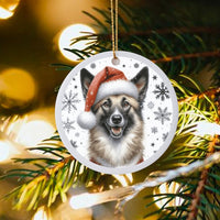 Santa Hat Dog Ceramic Ornament, Norwegian Elkhound Christmas Ornament, Holiday Tree Keepsake Ornament, Present for Elkhound Lovers