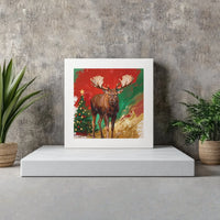 Modern Holiday Wildlife Painting Print, Christmas Moose Canvas Wall Art, Rustic Winter Cabin Canvas Decor, Festive Square Canvas Present
