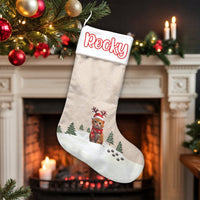 Kitten Reindeer Antlers Stocking, Personalized Cat Christmas Stocking, Custom Pet Holiday Stocking, Velboa Mantel Decor, Cat Lover Present