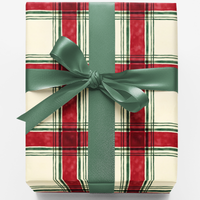 Red Green Tartan Gift Wrap, Cranberry Pines Plaid Wrapping Paper, Traditional Christmas Paper Roll, Festive Holiday Gift Wrap Paper