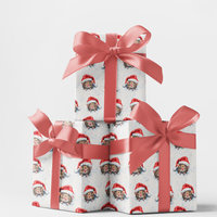 Adorable Rodent in Santa Hat Gift Wrap Roll, Christmas Mouse Wrapping Paper, Pet Lover Holiday Wrapping Paper, Festive Christmas Present Wrap