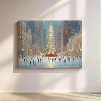 Winter Holiday Canvas, Christmas Tree Ice Skating Canvas Print, Festive City Scene Canvas Wall Art, Seasonal Home Decor, Holiday Present