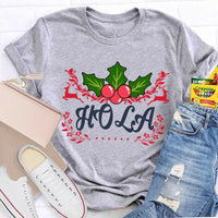 Festive Spanish Teacher Holiday Shirt, Hola Merry Christmas Elk Bilingual Teacher T-Shirt, Latinx Educator Graphic Tee