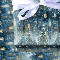 Snowy NYC Skyline Holiday Gift Wrap, New York City Christmas Wrapping Paper, Watercolor Cityscape Present Paper, Winter City Present Wrap