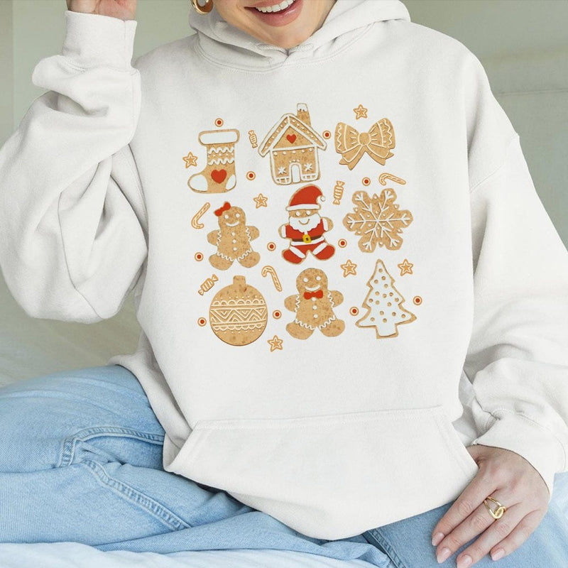 Adorable Gingerbread Cookie Hoodie, Gingerbread Christmas Hoodie, Festive Holiday Hooded Sweatshirt, Comfy Winter Graphic Pullover Hoodie