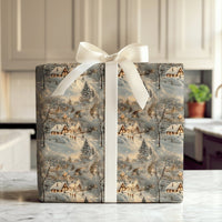 Winter Wonderland Gift Wrap, Snowy Christmas Village Wrapping Paper, Vintage Dusk Cottage Wrapping Paper, Holiday Present Wrapping Paper