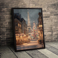 Eiffel Tower Winter Canvas Print, Paris Christmas Canvas Wall Art, Snowy Paris Landscape Wall Decor, Holiday Season Canvas Art, Winter Present