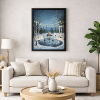 Snowy Cabin Canvas Print, Winter Ice Skating Canvas Art, Comfy Christmas Holiday Wall Decor, Winter Landscape Canvas Wall Art, Holiday Present