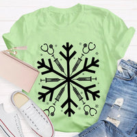 Snowflake Holiday Graphic Tee, School Nurse Christmas T-Shirt, Winter RN Nurse Shirt, Festive Hospital Staff Tee, Nurse Xmas Present