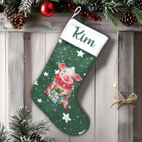 Adorable Holiday Lights Piggy Stocking, Personalized Pig Christmas Stocking, Festive Farm Animal Stocking, Custom Kids Christmas Stocking