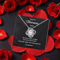 Personalized Spanish Message Card CZ Knot Pendant, Spanish Sister Love Knot Necklace, Sister Knot Jewelry, Birthday Christmas Present