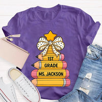 Custom Holiday Teacher T-Shirt, Personalized Christmas Tree Grade Shirt, Festive School Season Graphic Tee, Winter Educator Present
