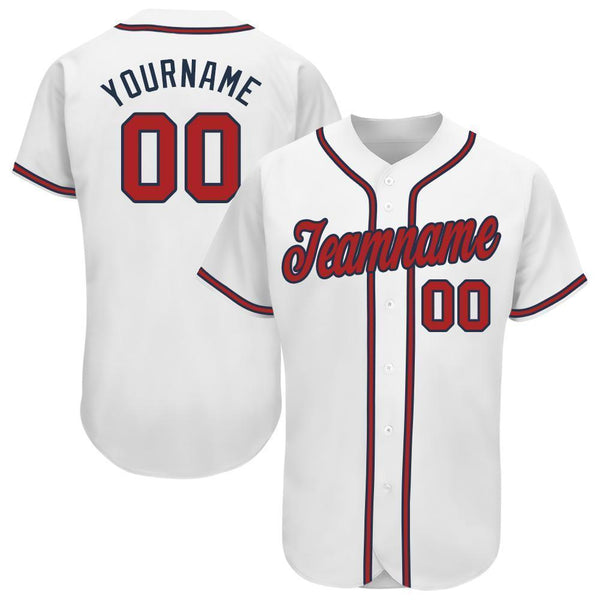 Custom Baseball Jersey - White Red-Navy