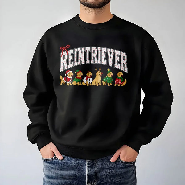 Golden Retriever Holiday Crewneck, Reintriever Christmas Sweatshirt, Humorous Reindeer Dog Sweater, Varsity Retriever Pullove