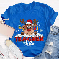 Red Plaid Teacher Shirt, Christmas Teacher Life T-Shirt, Holiday Educator Tee, Festive Plaid Graphic T-Shirt, Teacher Christmas Present Tee