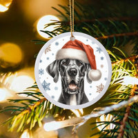 Santa Hat Dog Ceramic Ornament, Black Great Dane Christmas Ornament, Adorable Pet Holiday Tree Ornament, Keepsake Present for Dog Lovers