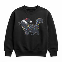 Humorous Black Kitty Tangled in Xmas Lights Sweater, Christmas Cat Sweatshirt, Holiday Cat Mom Crewneck, Spooky Festive Cat Pullover