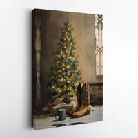 Cowboy Boots Holiday Tree Canvas Print, Western Christmas Canvas Wall Art, Rustic Country Christmas Canvas, Cowgirl Xmas Decor Present
