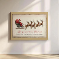 Reindeer Holiday Quote Print, Vintage Santa Claus Sleigh Canvas Wall Art, Rustic Christmas Winter Canvas Wall Decor Present