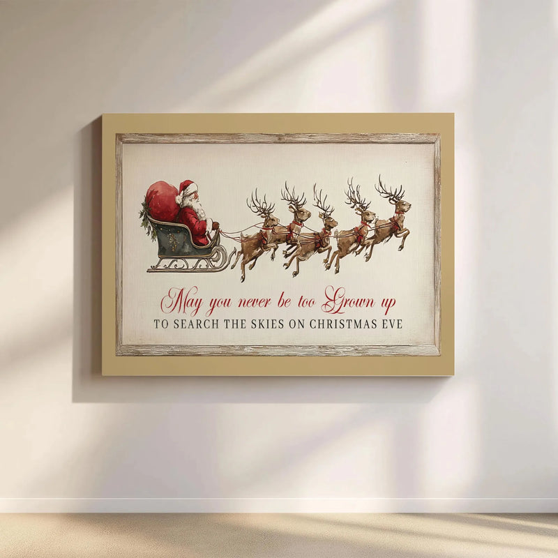 Reindeer Holiday Quote Print, Vintage Santa Claus Sleigh Canvas Wall Art, Rustic Christmas Winter Canvas Wall Decor Present