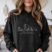 Minimalist Holy Night Hooded Sweatshirt, A Thrill of Hope Nativity Hoodie, Christian Christmas Scripture Pullover, Faith Holiday Sweater