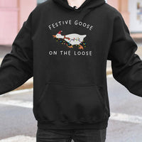 Silly Goose Holiday Sweatshirt, Festive Goose Christmas Hoodie, Adorable Animal Santa Hat Pullover, Humorous Duck Xmas Season Hooded Sweater