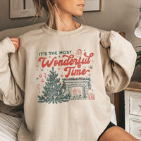 Retro Holiday Tree Fireplace Crewneck, Most Wonderful Time Christmas Sweatshirt, Comfy Festive Winter Sweater, Vintage Xmas Pullover Present