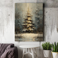 Snowy Winter Forest Canvas Print, Glowing Christmas Tree Canvas Art, Holiday Landscape Wall Art, Xmas Tree Canvas Decor, Comfy Winter Present