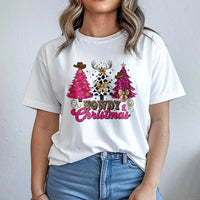 Cowgirl Western Holiday Trees Graphic Tee, Howdy Christmas T-Shirt, Adorable Country Christmas Shirt, Retro Western Xmas T-Shirt Present for Her