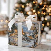 Lighthouse Christmas Gift Wrap, Snowy Coastal Village Wrapping Paper, Nautical Winter Wrapping Paper Roll, Holiday Seaside Present Paper